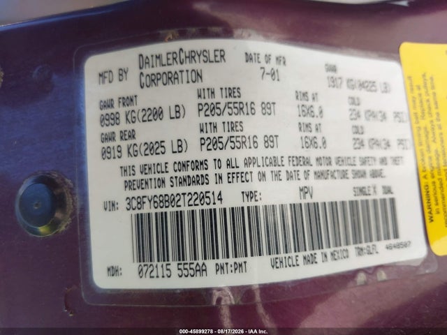 Aukcja sprzedaży 2002 Chrysler Pt Cruiser Limited, vin: 3C8FY68B02T220514, numer aukcji: 45899278