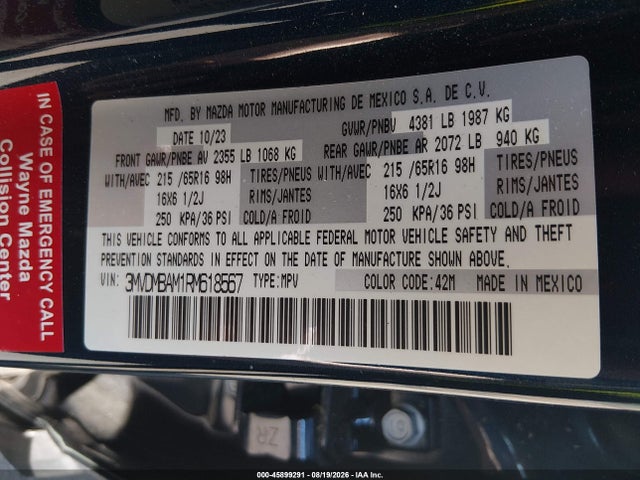 Продаж на аукціоні авто 2024 Mazda Cx-30 2.5 S, vin: 3MVDMBAM1RM618567, номер лоту: 45899291