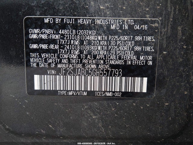 JF2SJABC5GH557793 Subaru Forester 2.5i