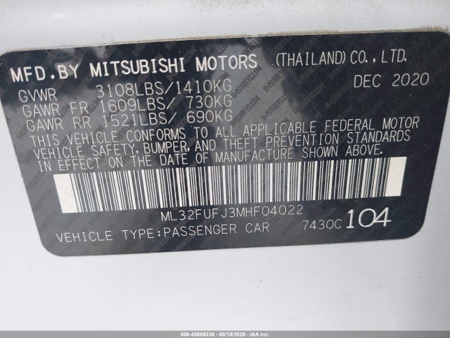 Aukcja sprzedaży 2021 Mitsubishi Mirage G4 Carbonite Edition/es/le, vin: ML32FUFJ3MHF04022, numer aukcji: 45899336