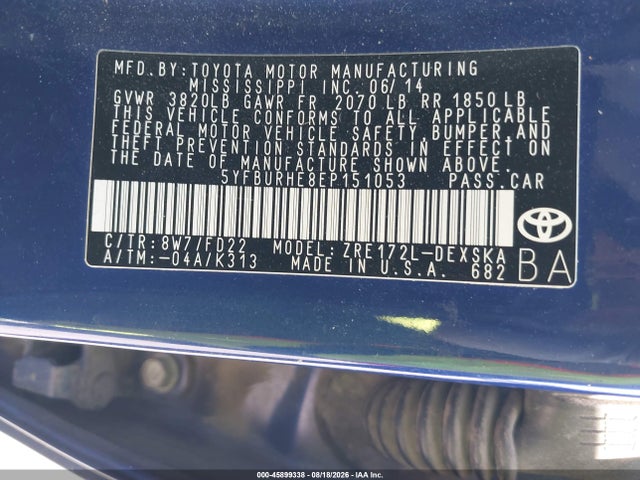 Продаж на аукціоні авто 2014 Toyota Corolla S, vin: 5YFBURHE8EP151053, номер лоту: 45899338