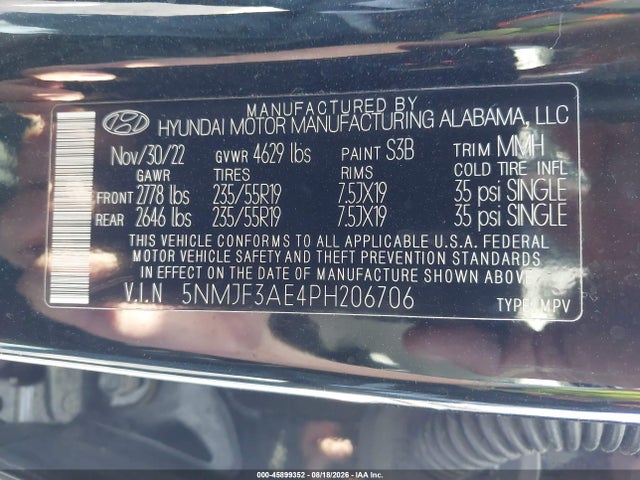 2023 Hyundai Tucson Sel მანქანა იყიდება აუქციონზე, vin: 5NMJF3AE4PH206706, აუქციონის ნომერი: 45899352