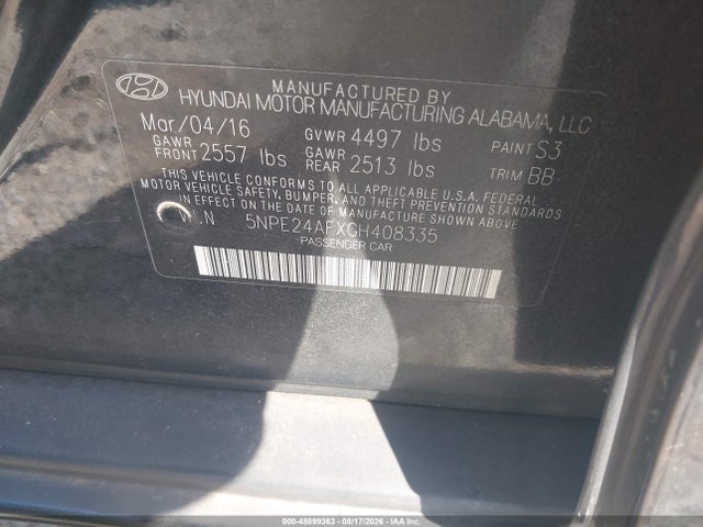 Aukcja sprzedaży 2016 Hyundai Sonata Se, vin: 5NPE24AFXGH408335, numer aukcji: 45899363