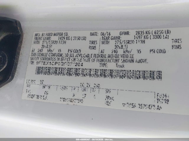Продаж на аукціоні авто 2016 Ford F-150 Xl, vin: 1FTEX1CP1GFC71284, номер лоту: 45899367