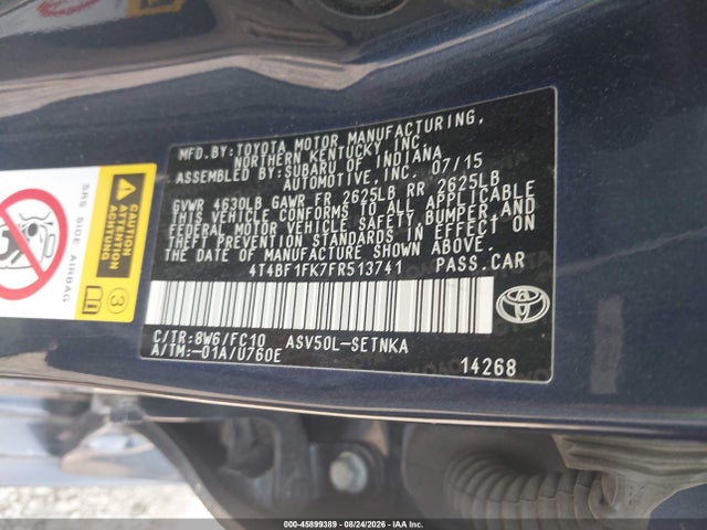 2015 Toyota Camry Le მანქანა იყიდება აუქციონზე, vin: 4T4BF1FK7FR513741, აუქციონის ნომერი: 45899389