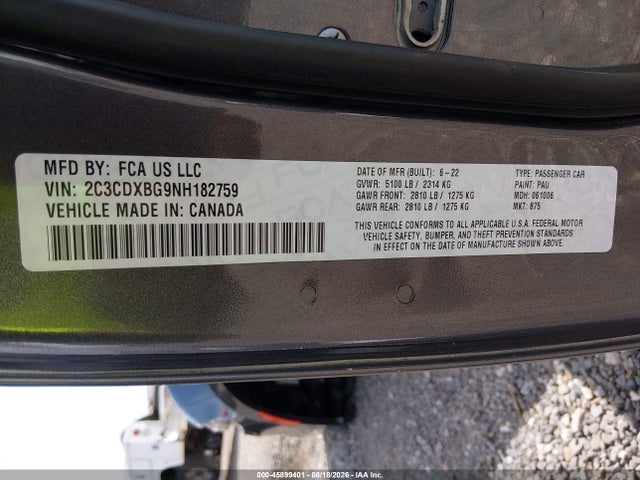 Продаж на аукціоні авто 2022 Dodge Charger Sxt Rwd, vin: 2C3CDXBG9NH182759, номер лоту: 45899401