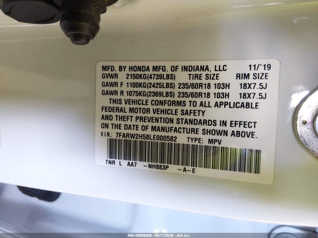 45899408 :رقم المزاد ، 7FARW2H58LE000582 vin ، 2020 Honda Cr-v Awd Ex مزاد بيع