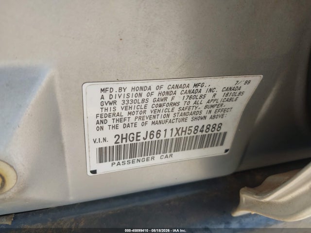 Продажа на аукционе авто 1999 Honda Civic Value Package, vin: 2HGEJ6611XH584888, номер лота: 45899410