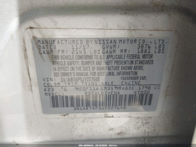 Nissan SENTRA S 2018 3N1AB7AP5JY227648 Image 9