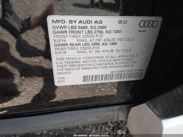 Aukcja sprzedaży 2022 Audi Q5 Premium Plus 45 Tfsi S Line Quattro S Tronic, vin: WA1EAAFY3N2124999, numer aukcji: 45899456