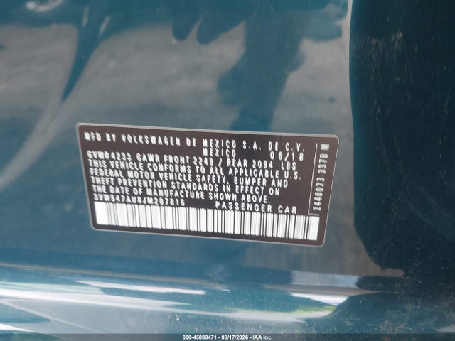 45899471 :رقم المزاد ، 3VW547AU8JM287815 vin ، 2018 Volkswagen Golf Gti 2.0t Autobahn/2.0t S/2.0t Se مزاد بيع