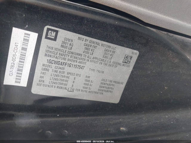 Aukcja sprzedaży 2016 Chevrolet Express 2500 Work Van, vin: 1GCWGAFF1G1157547, numer aukcji: 45899488