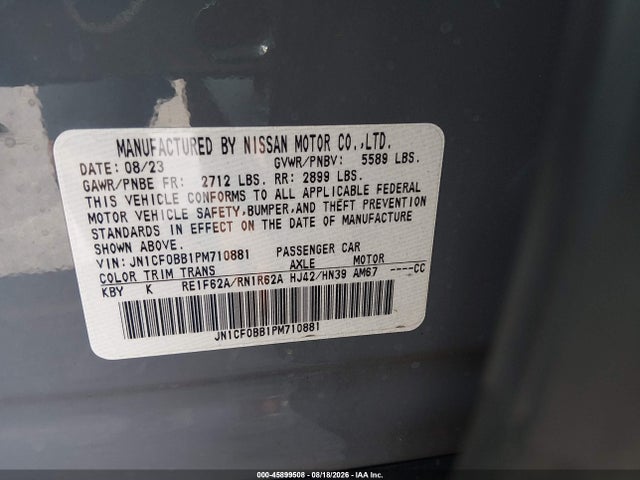 45899508 :رقم المزاد ، JN1CF0BB1PM710881 vin ، 2023 Nissan Aryia مزاد بيع