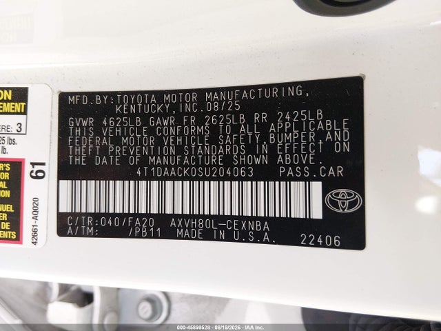 Toyota CAMRY LE 2025 4T1DAACK0SU204063 Image 9