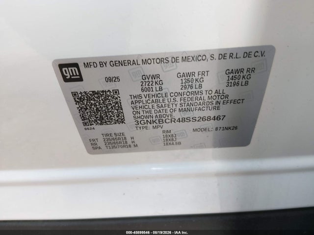 Продаж на аукціоні авто 2025 Chevrolet Blazer Fwd 2lt, vin: 3GNKBCR48SS268467, номер лоту: 45899546