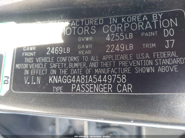 Aukcja sprzedaży 2010 Kia Optima Lx, vin: KNAGG4A81A5449758, numer aukcji: 45899579