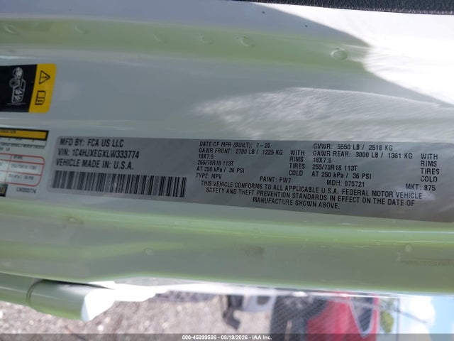 45899586 :رقم المزاد ، 1C4HJXEGXLW333774 vin ، 2020 Jeep Wrangler Unlimited Sahara 4x4 مزاد بيع