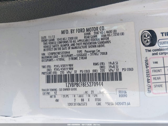 Продажа на аукционе авто 2014 Ford Mustang Gt Premium, vin: 1ZVBP8CF8E5270944, номер лота: 45899594