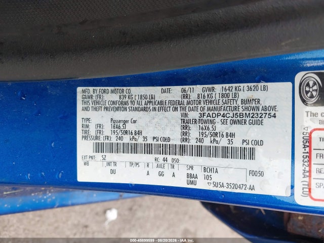 Продаж на аукціоні авто 2011 Ford Fiesta Sel, vin: 3FADP4CJ5BM232754, номер лоту: 45899599