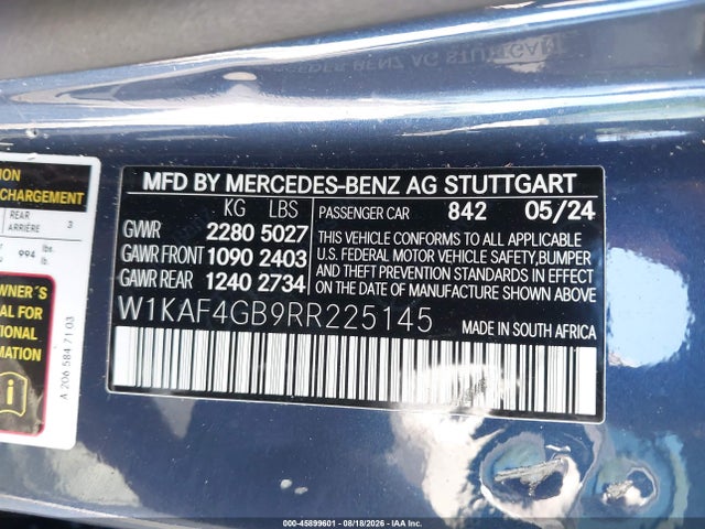 Продажа на аукционе авто 2024 Mercedes-benz C 300, vin: W1KAF4GB9RR225145, номер лота: 45899601