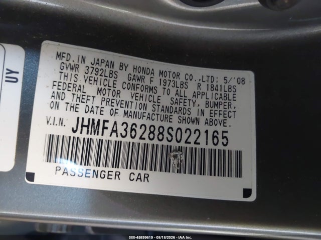 Продаж на аукціоні авто 2008 Honda Civic Hybrid, vin: JHMFA36288S022165, номер лоту: 45899619