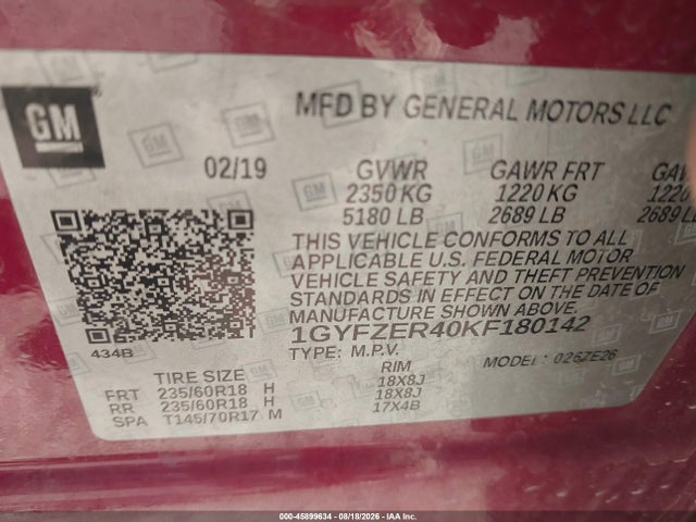Продаж на аукціоні авто 2019 Cadillac Xt4 Sport, vin: 1GYFZER40KF180142, номер лоту: 45899634