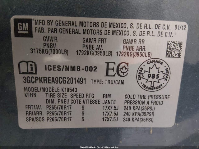 Продажа на аукционе авто 2012 Chevrolet Silverado 1500 Ls, vin: 3GCPKREA9CG201491, номер лота: 45899644