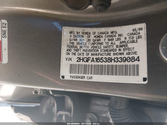 Продажа на аукционе авто 2008 Honda Civic Lx, vin: 2HGFA16538H339084, номер лота: 45899648