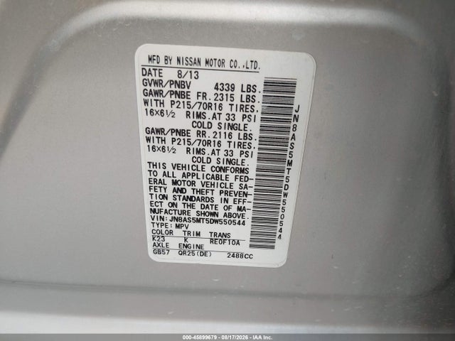 Aukcja sprzedaży 2013 Nissan Rogue S, vin: JN8AS5MT5DW550544, numer aukcji: 45899679
