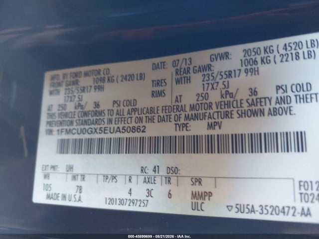 1FMCU0GX5EUA50862 Ford ESCAPE SE