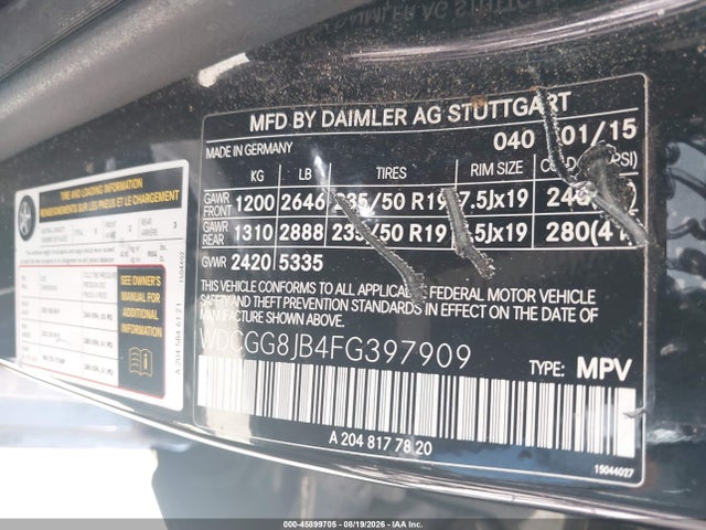 Aukcja sprzedaży 2015 Mercedes-benz Glk 350 4matic, vin: WDCGG8JB4FG397909, numer aukcji: 45899705