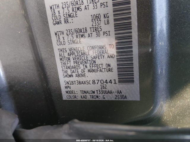 Продажа на аукционе авто 2025 Nissan Rogue Sv Fwd, vin: 5N1BT3BAXSC870441, номер лота: 45899707