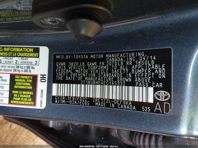 Toyota Corolla S Plus 2014 2T1BURHE4EC145332 Image 9