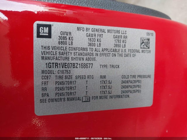 Aukcja sprzedaży 2011 Gmc Sierra 1500 Sle, vin: 1GTR1VE07BZ168677, numer aukcji: 45899711