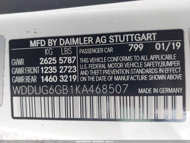 45899720 :رقم المزاد ، WDDUG6GB1KA468507 vin ، 2019 Mercedes-benz S 450 مزاد بيع