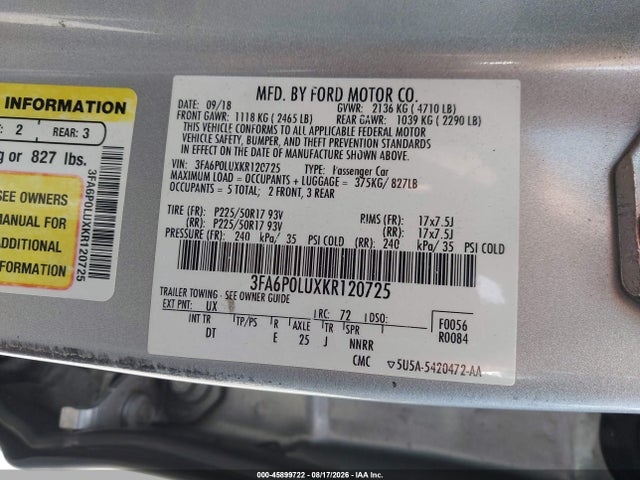 3FA6P0LUXKR120725 Ford Fusion Hybrid Se