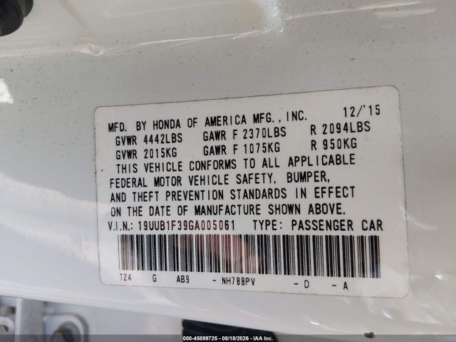 Продаж на аукціоні авто 2016 Acura Tlx, vin: 19UUB1F39GA005061, номер лоту: 45899725