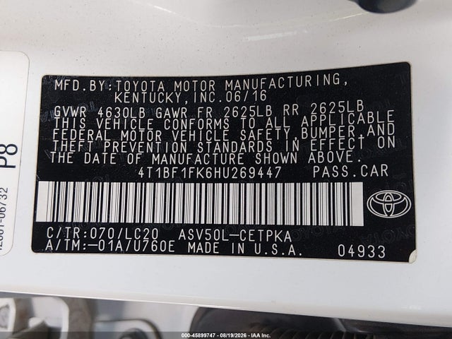 Toyota CAMRY XSE 2017 4T1BF1FK6HU269447 Image 9