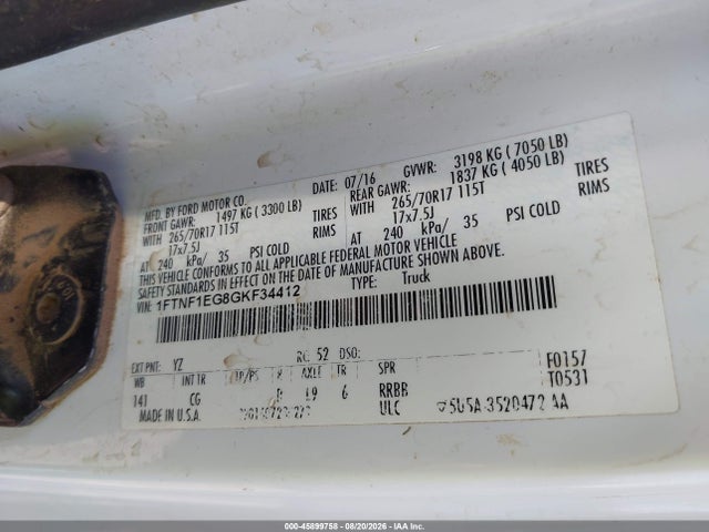 1FTNF1EG8GKF34412 Ford F-150 Xl