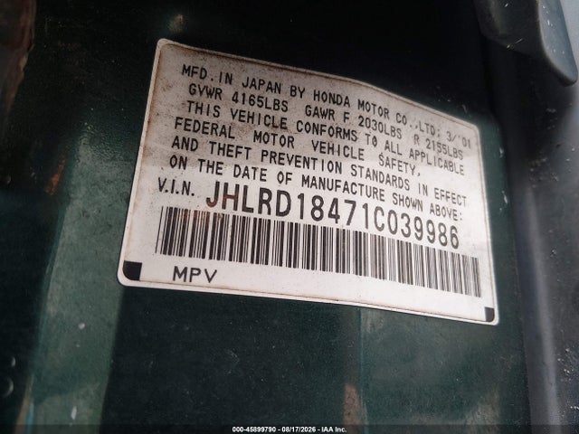 Продажа на аукционе авто 2001 Honda Cr-v Lx, vin: JHLRD18471C039986, номер лота: 45899790
