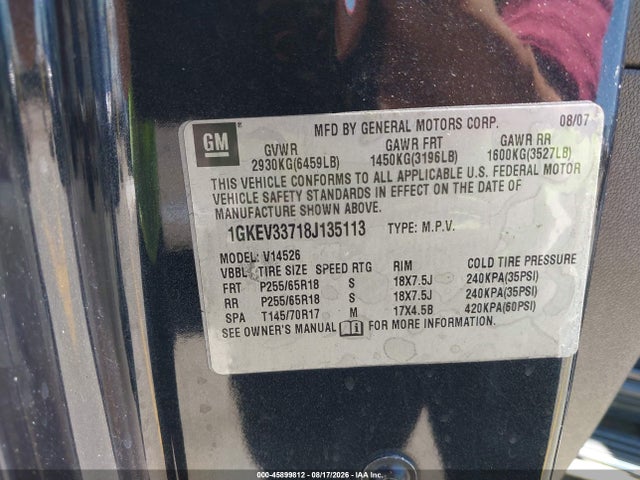 45899812 :رقم المزاد ، 1GKEV33718J135113 vin ، 2008 Gmc Acadia Slt-2 مزاد بيع