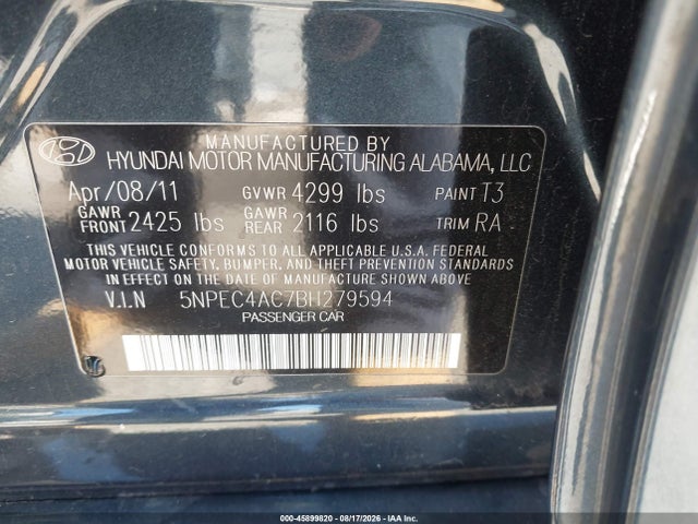 Продаж на аукціоні авто 2011 Hyundai Sonata Limited, vin: 5NPEC4AC7BH279594, номер лоту: 45899820
