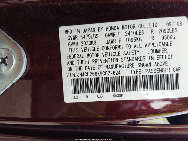 Aukcja sprzedaży 2009 Acura Tsx, vin: JH4CU266X9C022624, numer aukcji: 45899825