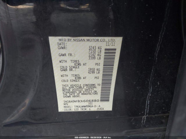 Aukcja sprzedaży 2012 Nissan Armada Platinum, vin: 5N1BA0NF8CN606880, numer aukcji: 45899829