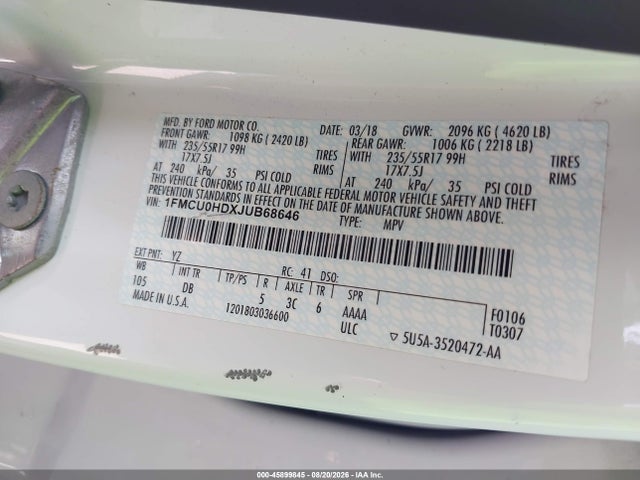 Ford ESCAPE SEL 2018 1FMCU0HDXJUB68646 Image 9