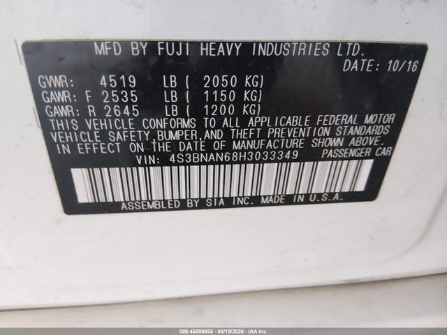 45899855 :رقم المزاد ، 4S3BNAN68H3033349 vin ، 2017 Subaru Legacy 2.5i Limited مزاد بيع
