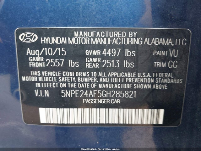 Hyundai SONATA SE 2016 5NPE24AF5GH285821 Image 9