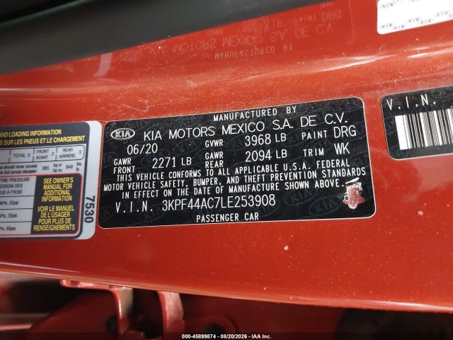 Aukcja sprzedaży 2020 Kia Forte Gt, vin: 3KPF44AC7LE253908, numer aukcji: 45899874