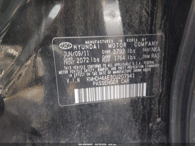 45899897 :رقم المزاد ، KMHDH4AE3CU207941 vin ، 2012 Hyundai Elantra Gls (ulsan Plant) مزاد بيع