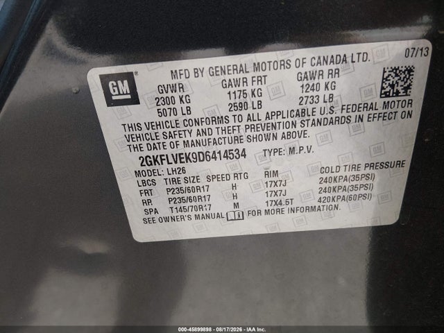 Продажа на аукционе авто 2013 Gmc Terrain Slt-1, vin: 2GKFLVEK9D6414534, номер лота: 45899898